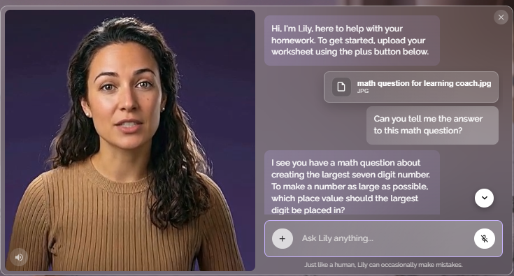This image shows student dialogue within the homework helper feature of Learning Coach.